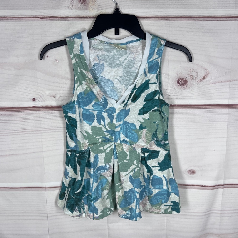 Deletta Peplum Top Womens XS Blue Floral V-Neck Sleeveless Cotton Blouse Boho